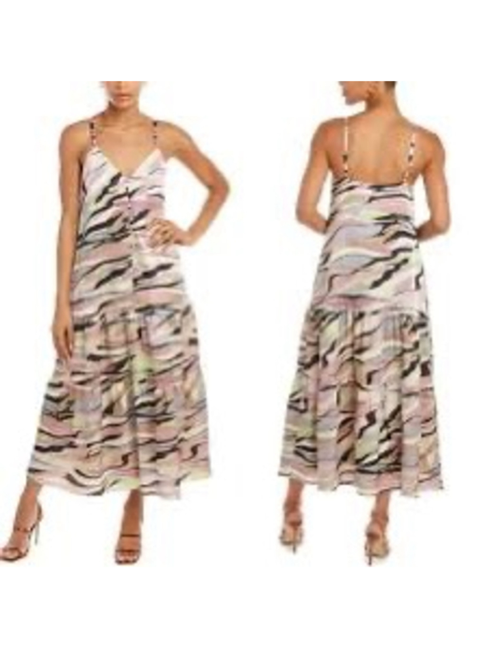 TED BAKER London Abstract Print Tiered Midi Dress Cami Pastel Small